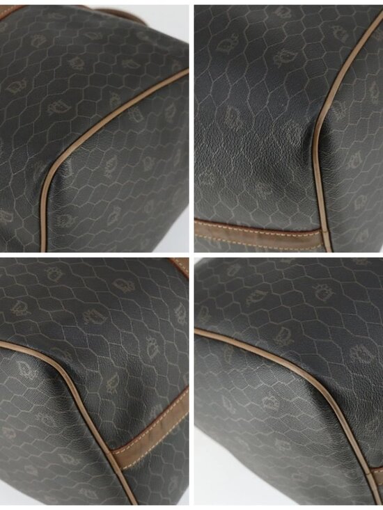 Christian Dior Honeycomb Canvas Boston Bag PVC Black Gold Auth ep12688 - Picture 16 of 16